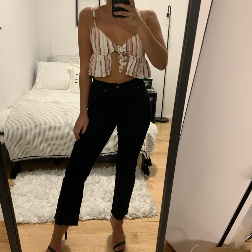 Tie Front Striped Crop Top